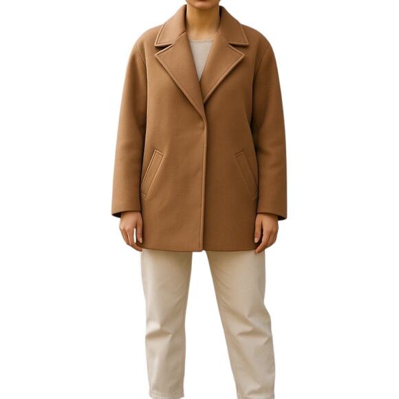 Express Wool Blend Cocoon Coat Snap Button Camel Tan Size L - Picture 2 of 9